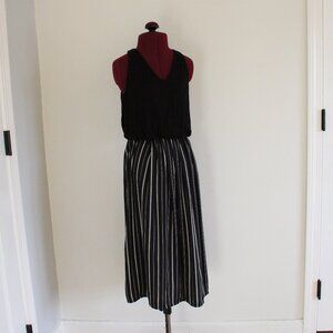 LOFT Petite Black Striped Midi Dress